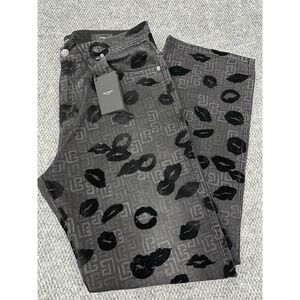 Balmain Men's 34 Black Monogram Flock Kiss Relaxed-Fit Denim Jeans - New